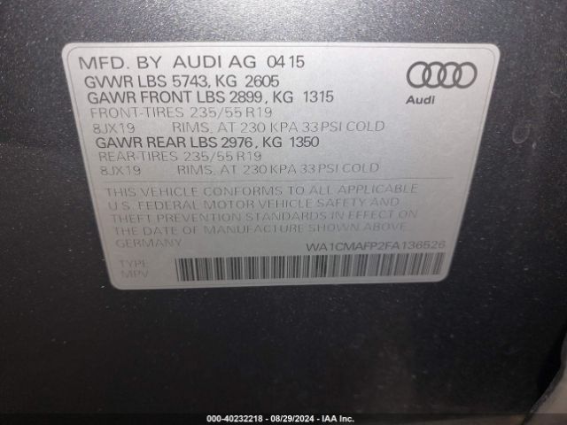 WA1CMAFP2FA136526 Audi Q5 3.0 Tdi Premium Plus