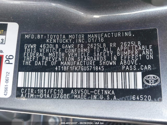Toyota Camry 2016 4T1BF1FK7GU571845 Image 22