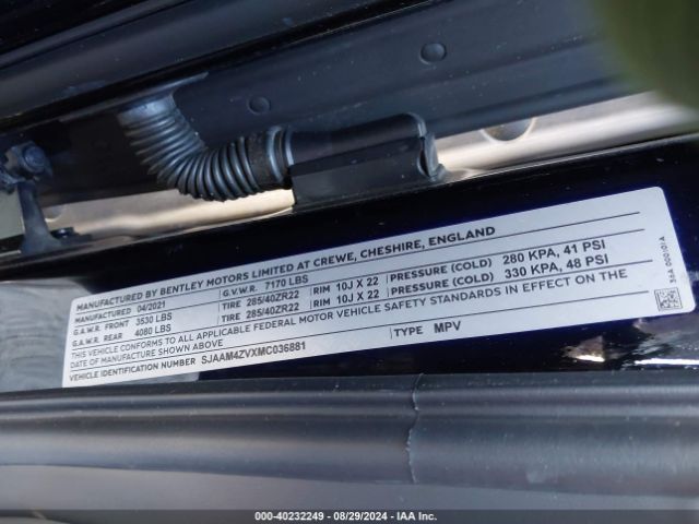 2021 BENTLEY BENTAYGA SJAAM4ZVXMC036881 Photo 8