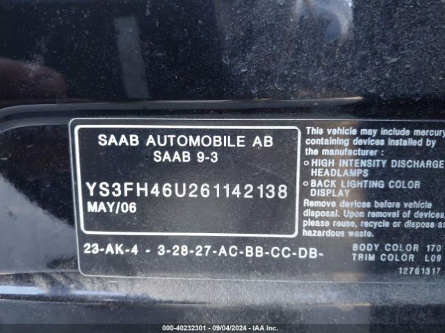 2006 SAAB 9-3 YS3FH46U261142138 Photo 8
