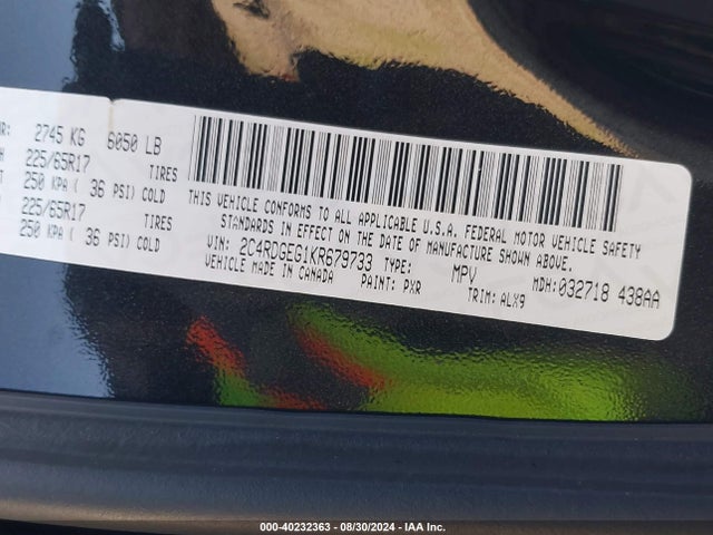 Dodge Grand Caravan Gt 2019 2C4RDGEG1KR679733 Image 9