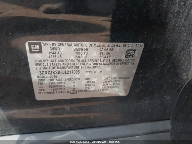 3GNCJKSB8JL217005 Chevrolet TRAX LS