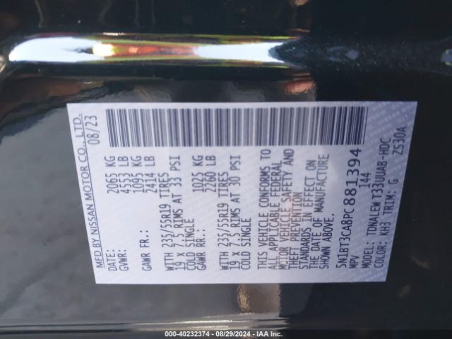 5N1BT3CA8PC881394 Nissan Rogue Sl Fwd