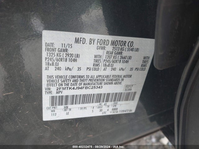 Ford EDGE SEL 2015 2FMTK4J94FBC25343 Image 9
