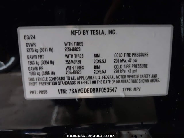 2024 TESLA MODEL Y 7SAYGDED8RF053547 Photo 8