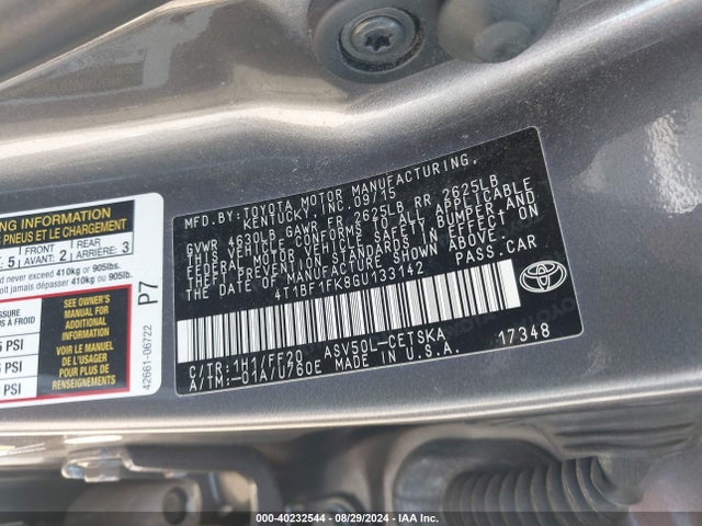Toyota CAMRY SE 2016 4T1BF1FK8GU133142 Image 9