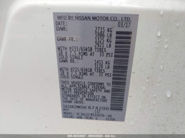 5N1DR2MM3HC674200 Nissan Pathfinder Sl