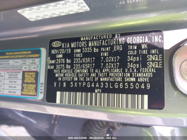 5XYPG4A33LG655049 KIA Sorento 2.4l L
