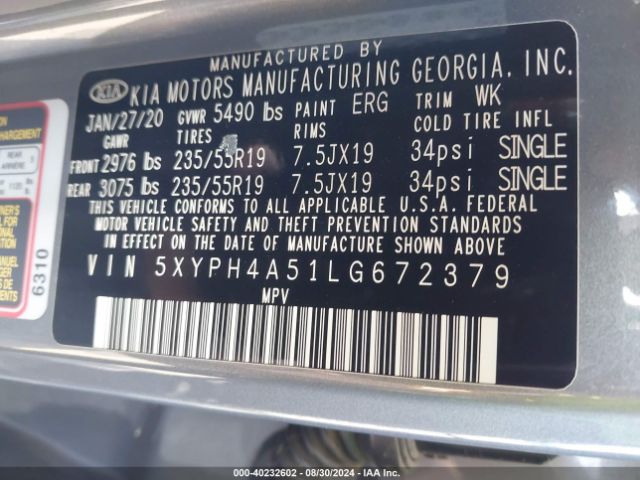 5XYPH4A51LG672379 KIA Sorento 3.3l Ex