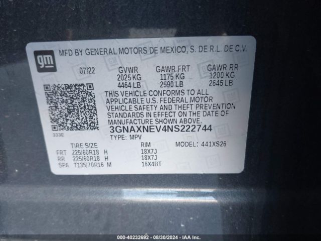2022 CHEVROLET EQUINOX 3GNAXNEV4NS222744 Photo 8