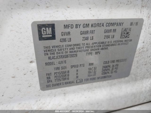 KL4CJCSBXGB720229 Buick Encore Leather