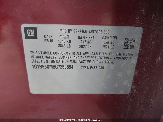 Chevrolet Cruze Lt Auto 2016 1G1BE5SM6G7250554 Image 9