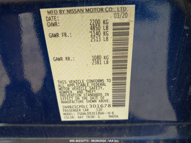 Nissan Leaf S Plus 62 Kwh/sl Plus 62 Kwh/sv Plus 62 Kwh 2020 1N4BZ1CP0LC301678 Image 9