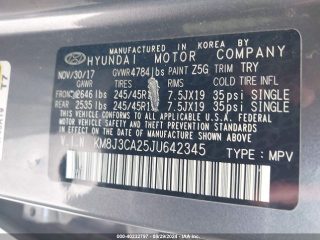 KM8J3CA25JU642345 Hyundai Tucson Value