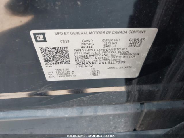 2GNAXKEVXL6117099 Chevrolet Equinox Fwd Lt 1.5l Turbo