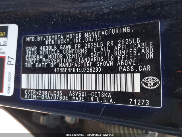Toyota CAMRY SE 2014 4T1BF1FK1EU726290 Image 9
