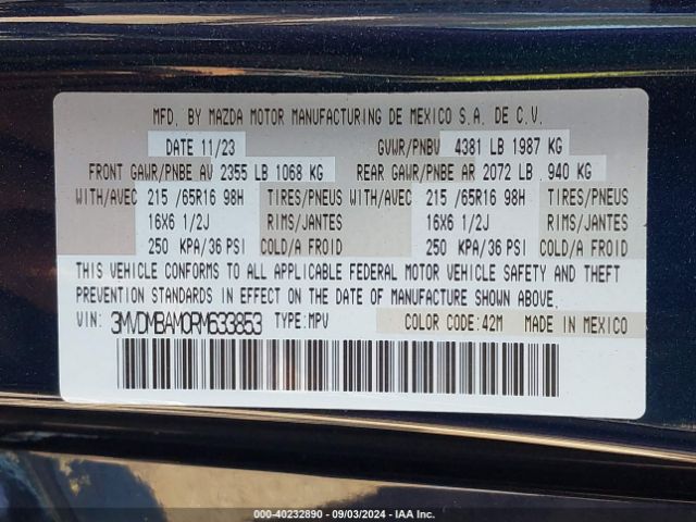 3MVDMBAM0RM633853 Mazda Cx-30 2.5 S