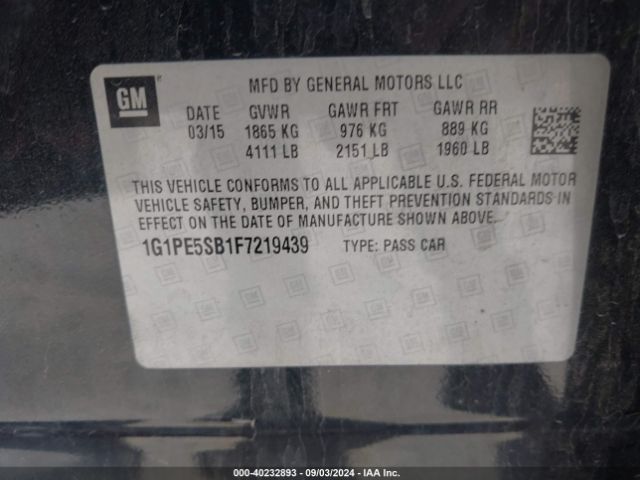 1G1PE5SB1F7219439 Chevrolet Cruze 2lt Auto