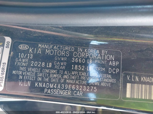 KIA RIO LX 2014 KNADM4A39E6323275 Image 9
