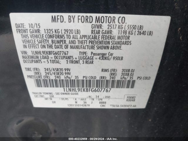 1LNHL9EK8FG607767 Lincoln MKS