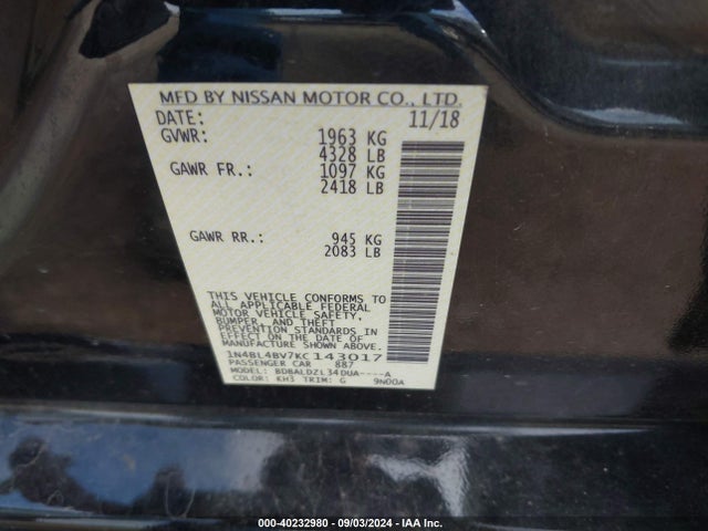 Nissan Altima 2.5 S 2019 1N4BL4BV7KC143017 Image 9