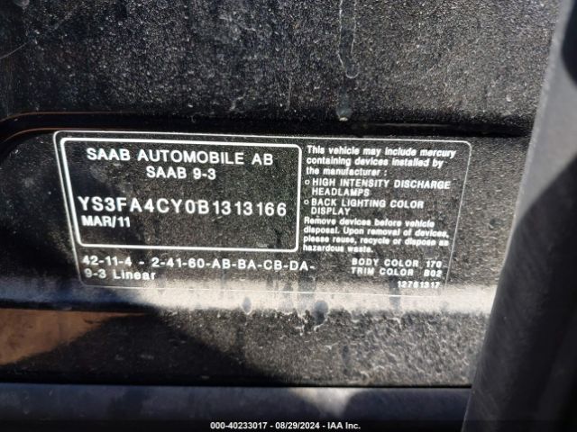 2011 SAAB 9-3 YS3FA4CY0B1313166 Photo 8