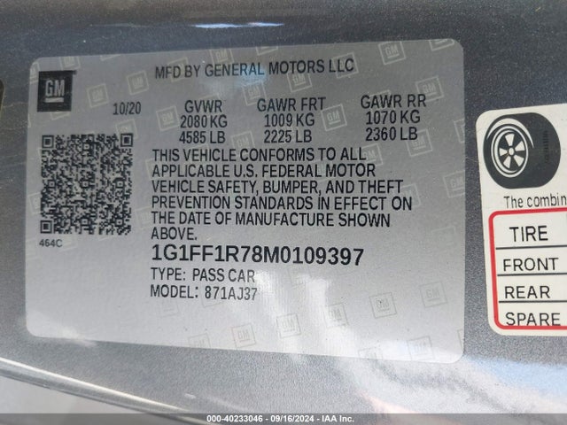 1G1FF1R78M0109397 Chevrolet Camaro Rwd  1ss