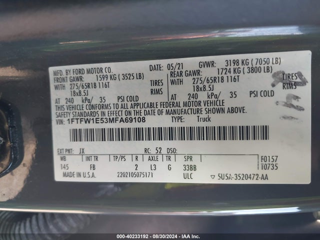 Ford F-150 Xlt 2021 1FTFW1E53MFA69108 Image 9