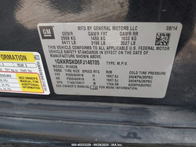 1GKKRSKD6FJ148705 GMC Acadia Slt-2