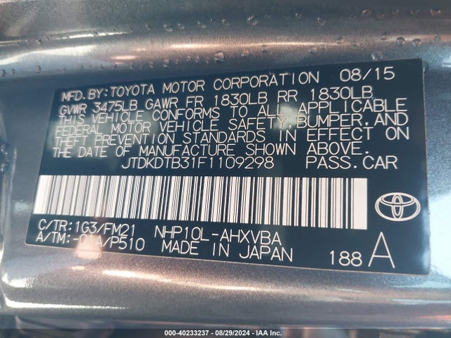 Toyota Prius C Two 2015 JTDKDTB31F1109298 Image 9