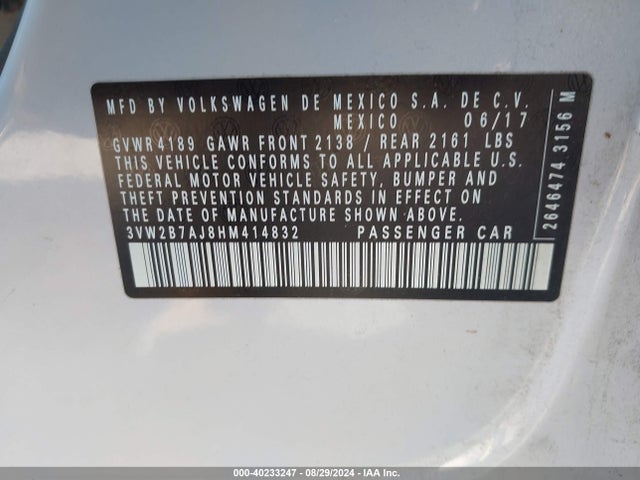Volkswagen Jetta 1.4t S 2017 3VW2B7AJ8HM414832 Image 9