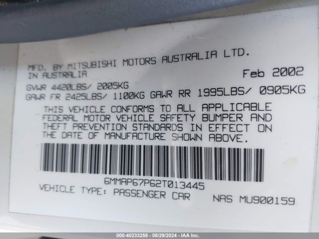2002 MITSUBISHI DIAMANTE 6MMAP67P62T013445 Photo 8