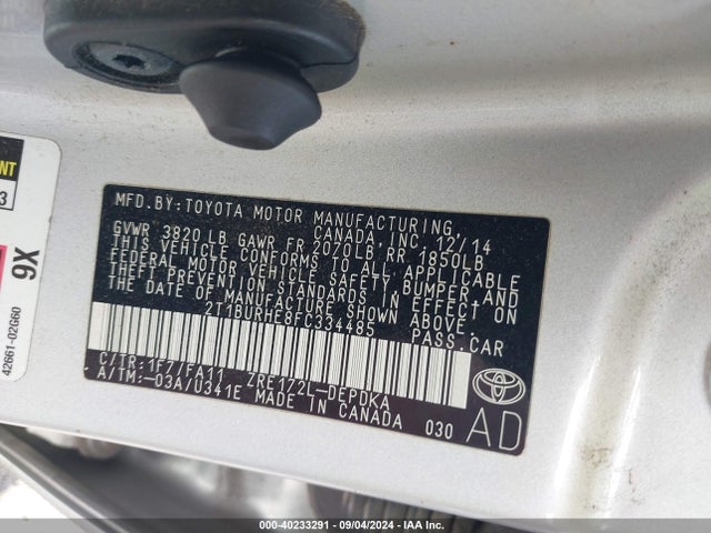 Toyota COROLLA L 2015 2T1BURHE8FC334485 Image 9