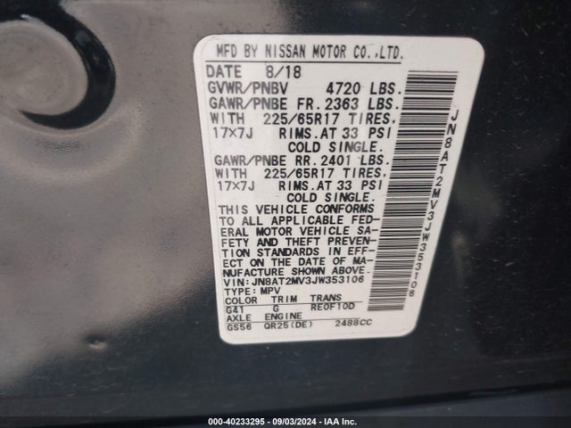 Nissan ROGUE SV 2018 JN8AT2MV3JW353106 Image 9