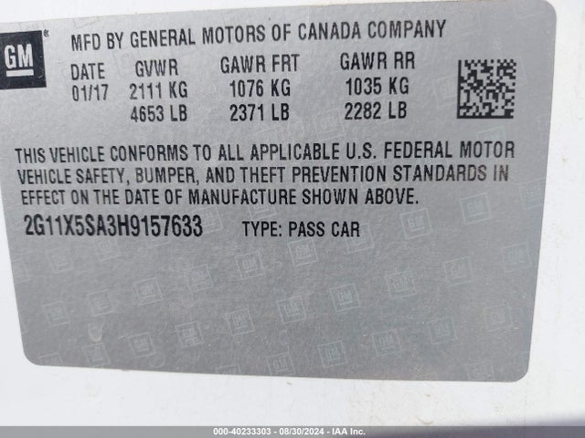 Chevrolet Impala 1fl 2017 2G11X5SA3H9157633 Image 9