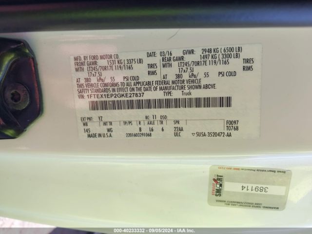 1FTEX1EP2GKE27837 Ford F-150 Xl