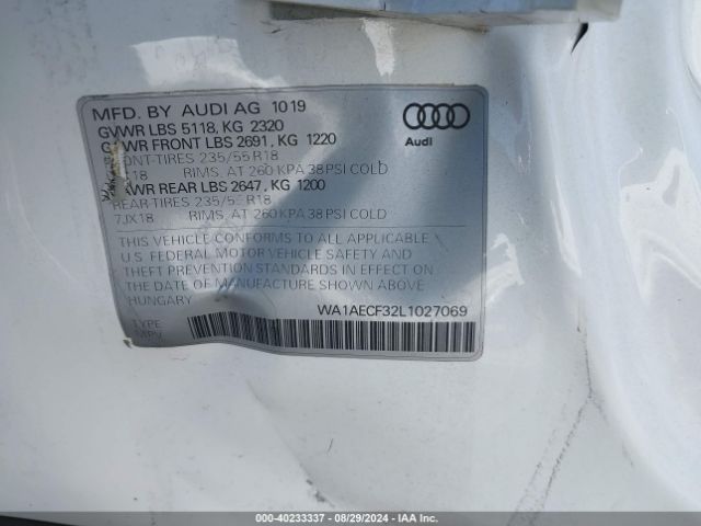WA1AECF32L1027069 Audi Q3 Premium 45 Tfsi Quattro Tiptronic