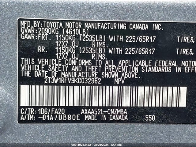 Toyota Rav4 Xle 2019 2T3W1RFV9KC032962 Image 9