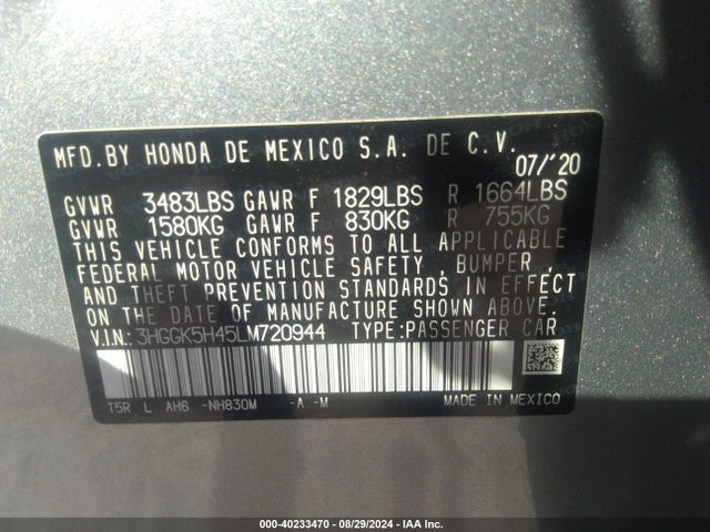 Honda FIT LX 2020 3HGGK5H45LM720944 Image 9