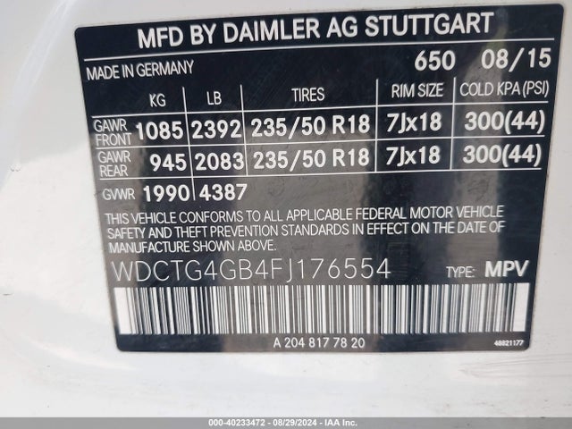 WDCTG4GB4FJ176554 Mercedes-Benz Gla 250 4matic
