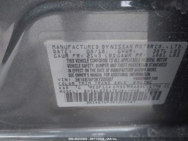 3N1AB7AP3KY205987 Nissan SENTRA S
