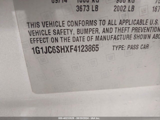 Chevrolet Sonic Lt Auto 2015 1G1JC6SHXF4123865 Image 9