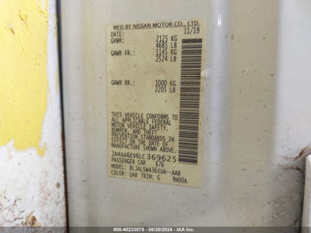 1N4AA6EV6LC369625 Nissan Maxima Sr Xtronic Cvt