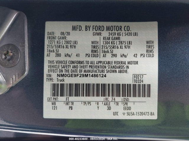 Ford Transit Connect Xlt Passenger 2021 NM0GE9F29M1486124 Image 9