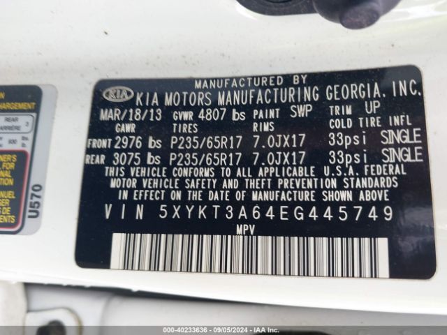 5XYKT3A64EG445749 KIA SORENTO LX
