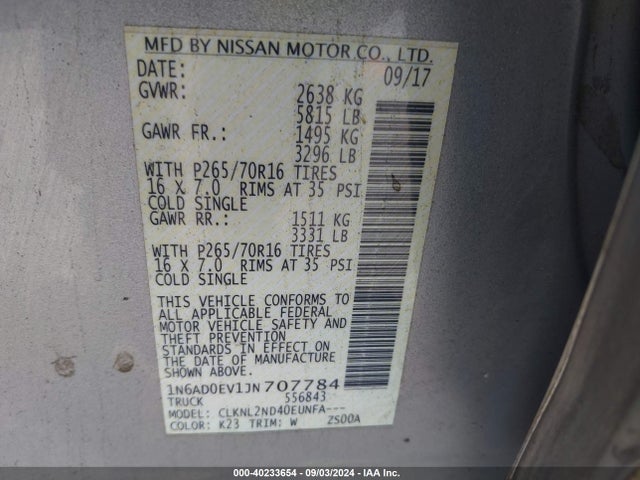 Nissan Frontier Sv V6 2018 1N6AD0EV1JN707784 Image 9