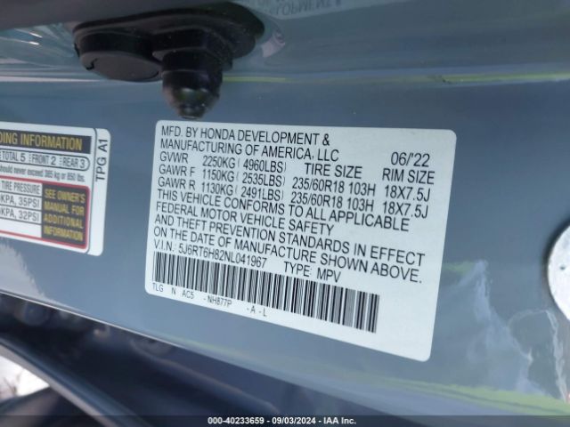 5J6RT6H82NL041967 Honda Cr-v Hybrid Ex-l