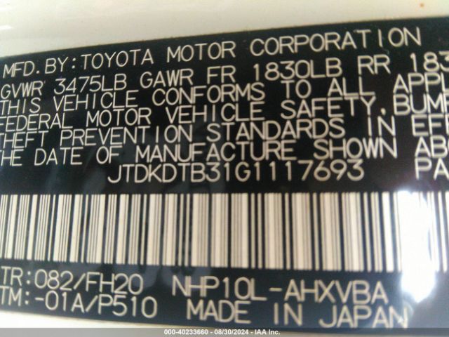 JTDKDTB31G1117693 Toyota Prius C One