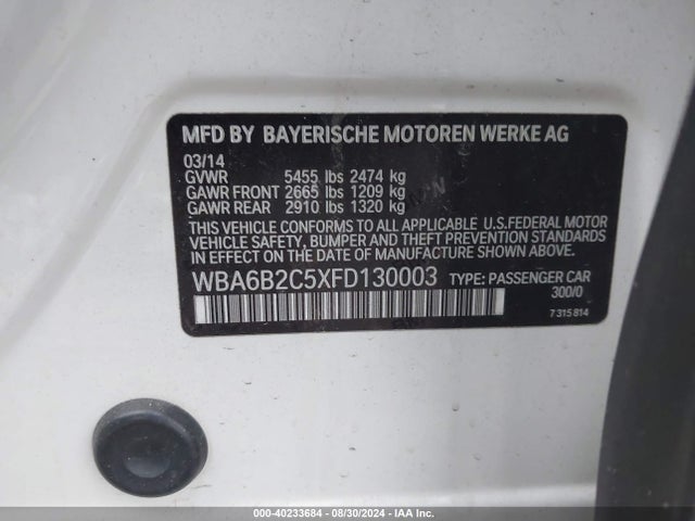 WBA6B2C5XFD130003 BMW 650i Gran Coupe
