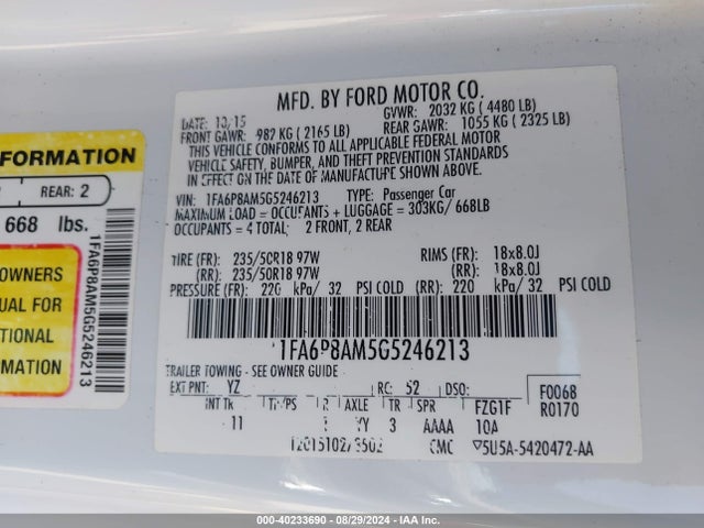 Ford Mustang V6 2016 1FA6P8AM5G5246213 Image 9